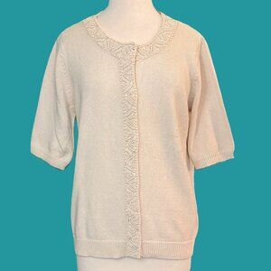 Isaac Mizrahi Live! Beaded Cream Short sleeve Cardigan Size XL Preowned